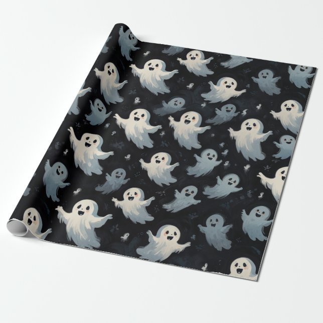 Cute Friendly Ghosts | Halloween decoration Wrapping Paper (Unrolled)
