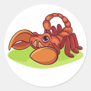 Cute Friendly Orange Cartoon Scorpion Vector Stick Classic Round Sticker