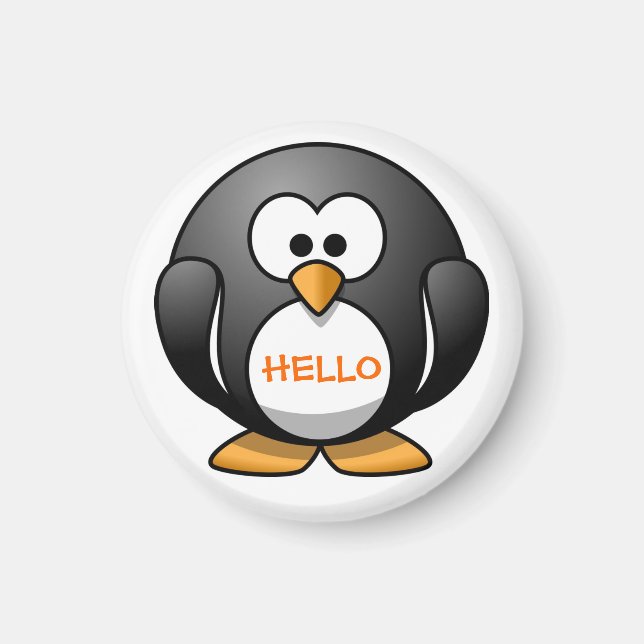 Cute Friendly Round Cartoon Penguin saying Hi Magnet (Front)