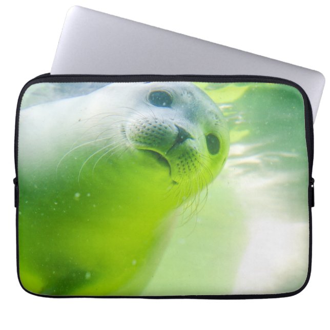 Cute Friendly Seal Underwater Laptop Sleeve (Front)
