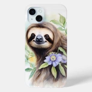 Cute Friendly Sloth Watercolor painting iPhone 15 Mini Case