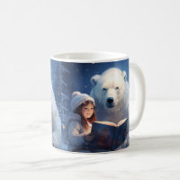 Cute Friends - Polar Bear & Girl Reading a Book