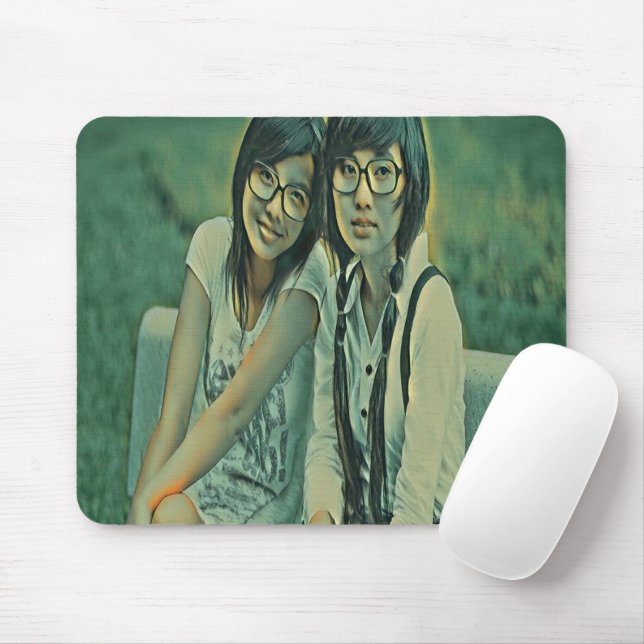 Cute friends sitting next to each other mouse mat (With Mouse)