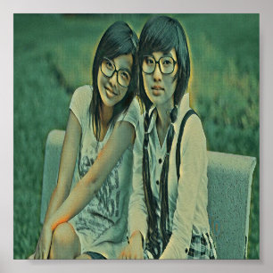 Cute friends sitting next to each other poster