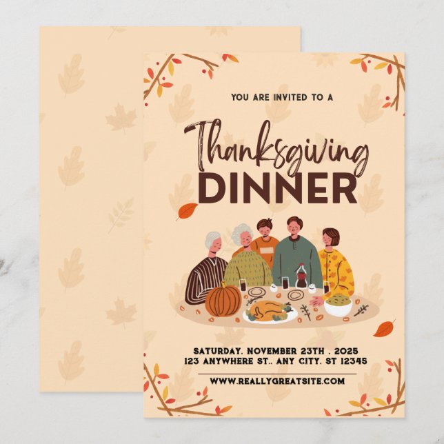 Cute Friendsgiving Thanksgiving Dinner Invitation (Front/Back)