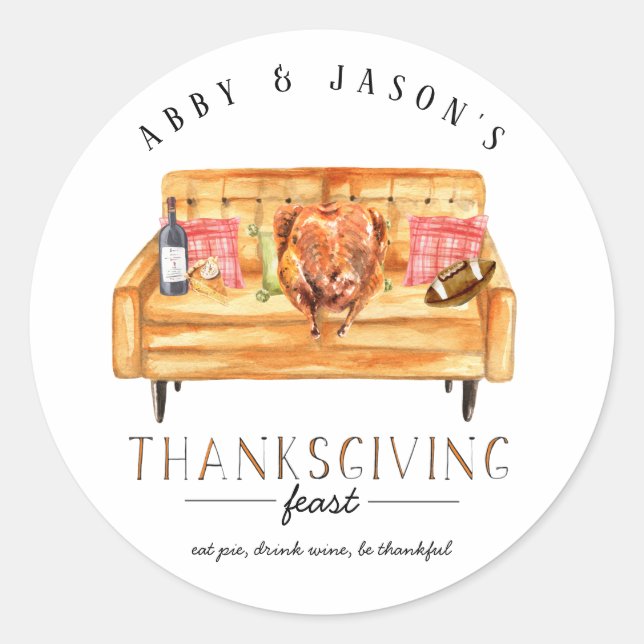 Cute Friendsgiving Thanksgiving Dinner Thank You Classic Round Sticker (Front)