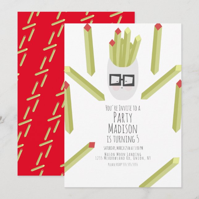 Cute Fries Restaurant Birthday Party  Invitation (Front/Back)