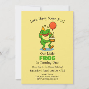 Cute Frog 1st Birthday Party Invitation