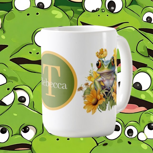 cute frog add monogram coffee mug (Creator Uploaded)