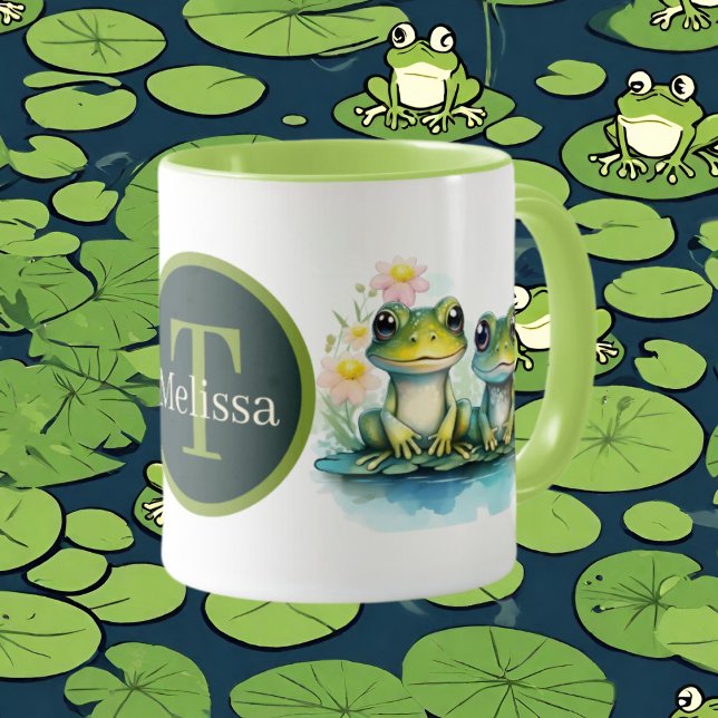 cute frog add monogram  mug (Creator Uploaded)