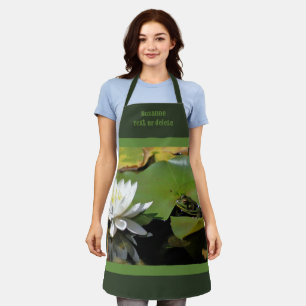 Cute Frog Admiring Lotus Flower Personalised Apron