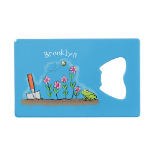 Cute frog and bee in garden cartoon illustration