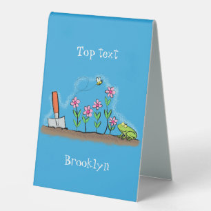 Cute frog and bee in garden cartoon illustration