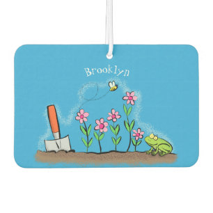 Cute frog and bee in garden cartoon illustration  car air freshener