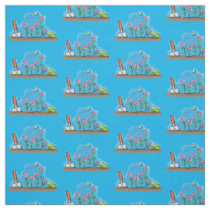 Cute frog and bee in garden cartoon illustration fabric