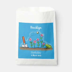 Cute frog and bee in garden cartoon illustration favour bags