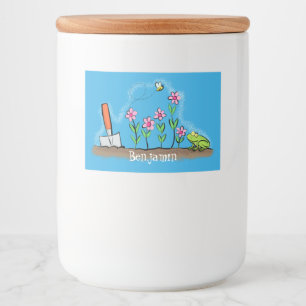 Cute frog and bee in garden cartoon illustration food label