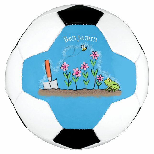 Cute frog and bee in garden cartoon illustration football (Front)