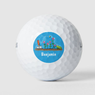 Cute frog and bee in garden cartoon illustration golf balls
