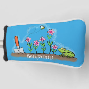 Cute frog and bee in garden cartoon illustration golf head cover