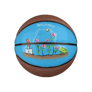 Cute frog and bee in garden cartoon illustration mini basketball