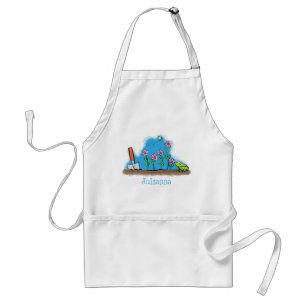 Cute frog and bee in garden cartoon illustration standard apron