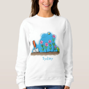 Cute frog and bee in garden cartoon illustration sweatshirt
