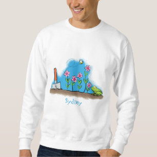 Cute frog and bee in garden cartoon illustration sweatshirt