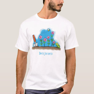Cute frog and bee in garden cartoon illustration T-Shirt