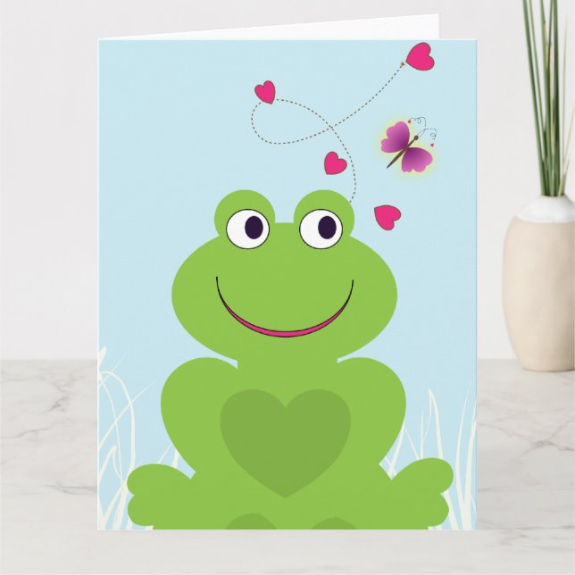 Cute frog and butterfly.Happy Birthday Card (Front)
