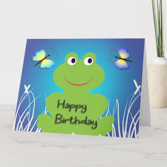 Cute frog and butterfly.Happy Birthday Card (Front)