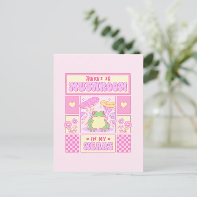 Cute Frog and Mushroom - Funny Romantic Postcard (Standing Front)