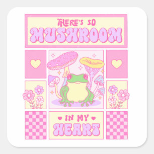 Cute Frog and Mushroom - Funny Romantic Square Sticker