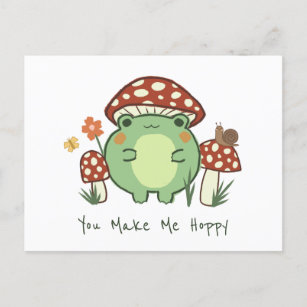 Cute Frog and Mushroom   You Make Me Hoppy   Postcard