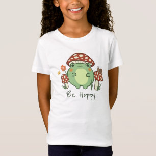 Cute Frog and Mushrooms Be Hoppy Cartoon T-Shirt