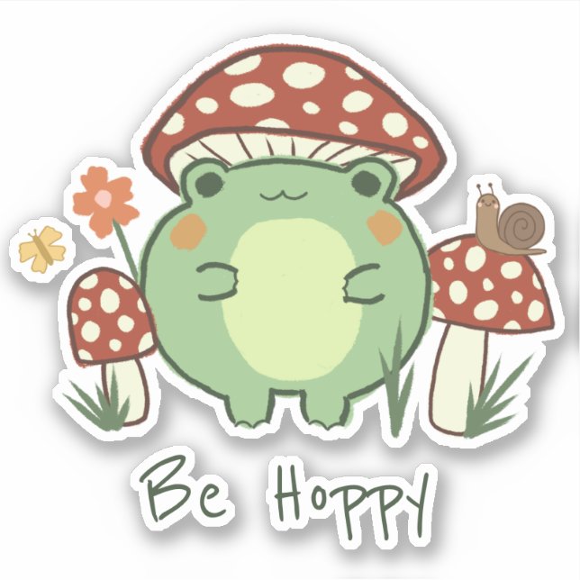 Cute Frog and Mushrooms | Be Hoppy Vinyl (Front)