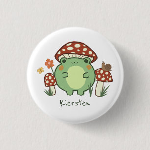 Cute Frog and Mushrooms Cartoon   3 Cm Round Badge