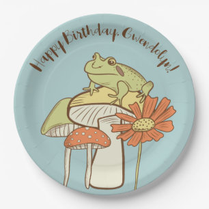 Cute Frog and Mushrooms Cottagecore Personalized Paper Plate