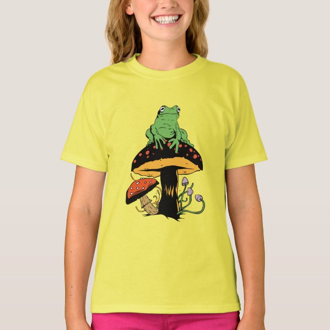 Cute Frog and Mushrooms T-Shirt (Front)