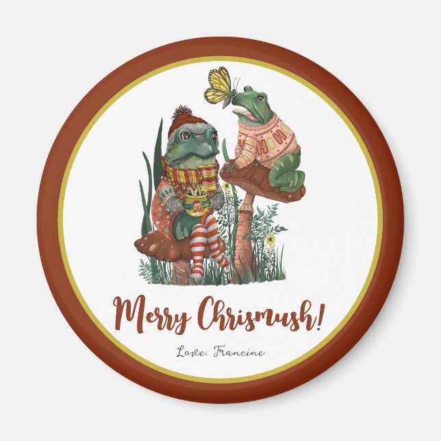 Cute Frog and Toad Merry Mushroom Christmas  Magne Magnet (Front)