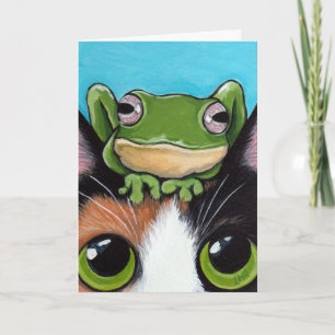 Cute Frog and Tortoiseshell Cat Greeting Card