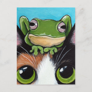Cute Frog and Tortoiseshell Cat Postcard