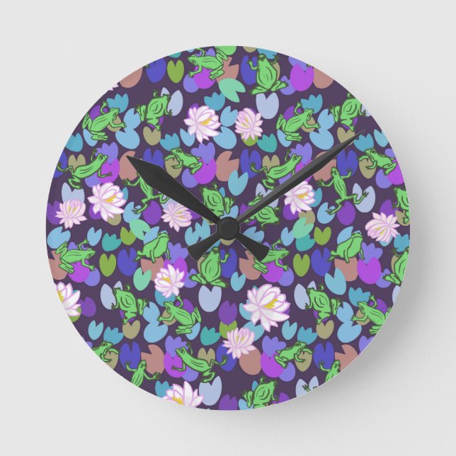 Cute frog art round wall clock (Front)