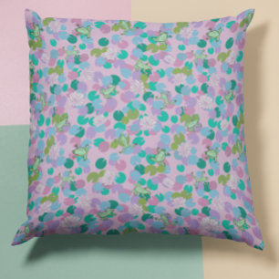 Cute frog art throw pillow with pink background