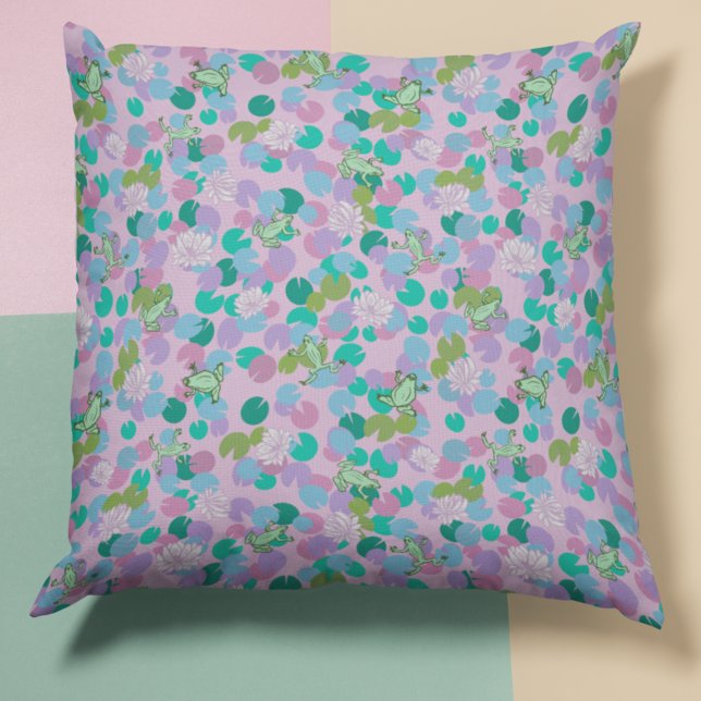 Cute frog art throw pillow with pink background (Creator Uploaded)