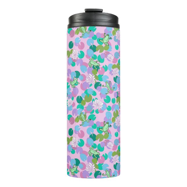 Cute frog art tumbler with pink background (Front)