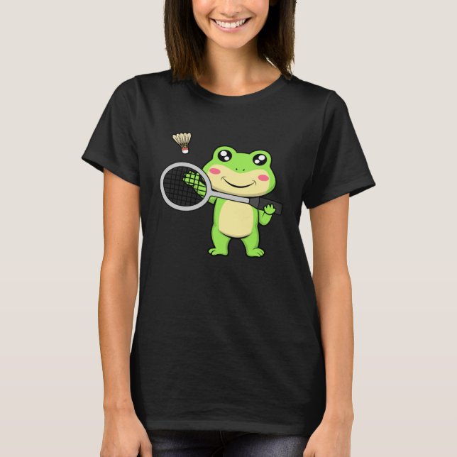 Cute Frog Badminton Hobby Sports Shuttlecock T-Shirt (Front)