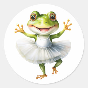 Cute frog ballerina dancing ballet. classic round sticker