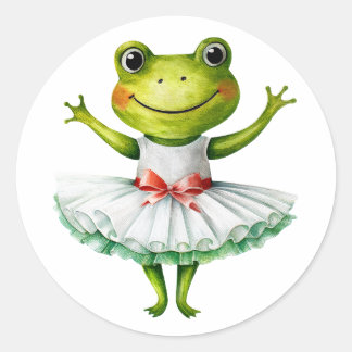 Cute frog ballerina dancing ballet. classic round sticker