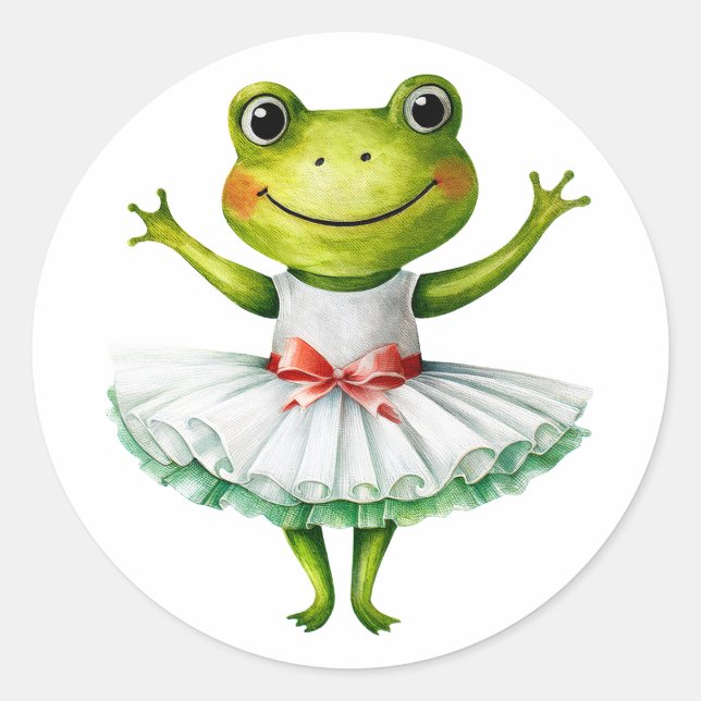 Cute frog ballerina dancing ballet. classic round sticker (Front)